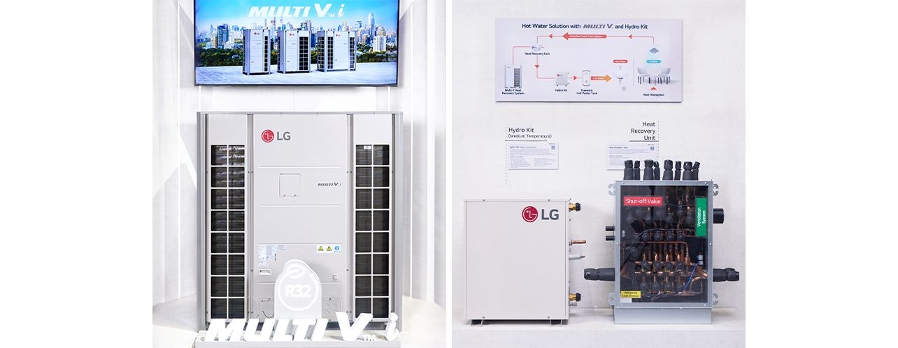 LG shows Multi v i and VRF unit at 2024 AHR EXPO in Chicago.